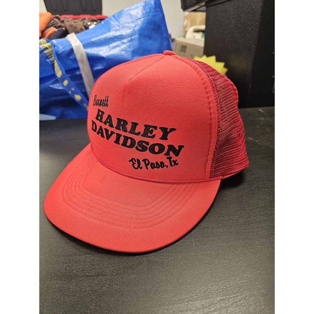 Vintage Barnett Harley Davidson Hat Cap Snap Back‎ Red Trucker Mens El Paso 80s